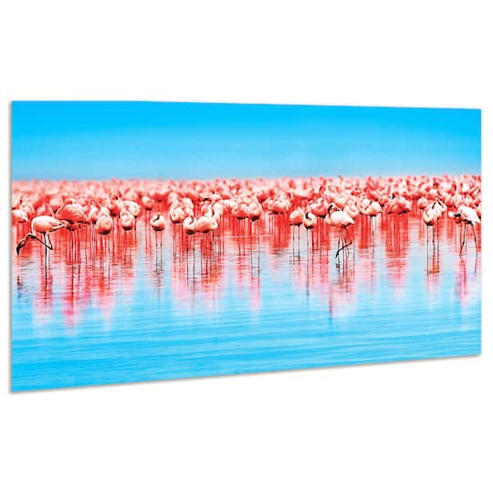 Empire Art Direct 24" x 48" Flamingo Flock Frameless Free Floating Tempered Glass Wall Art